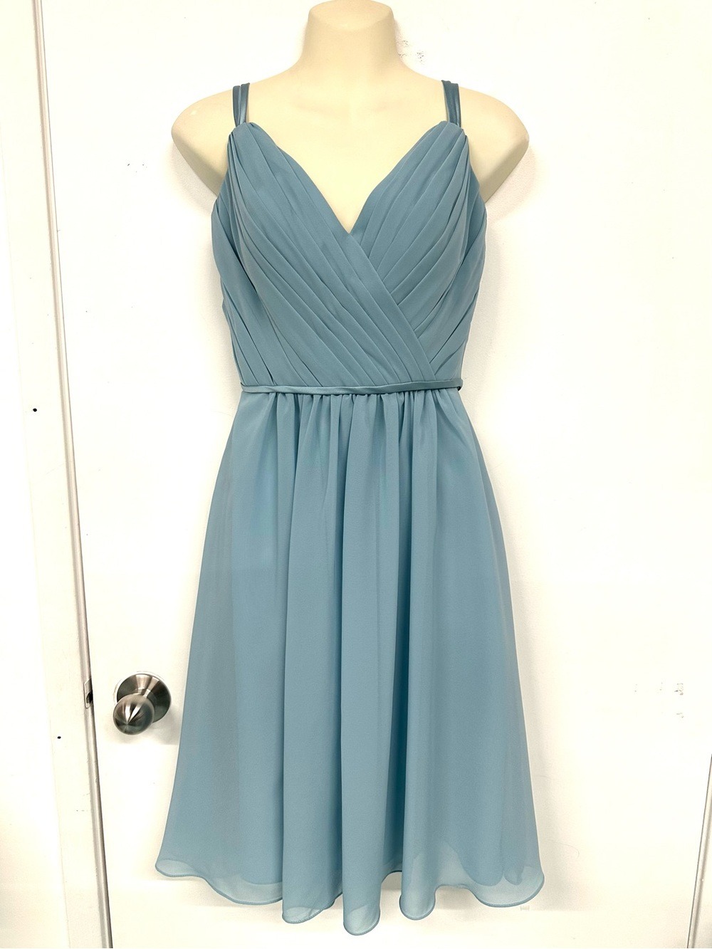 Sorella Vita Blue Chiffon Bridesmaid Dress XS Pleated V-Neck Party Prom wedding